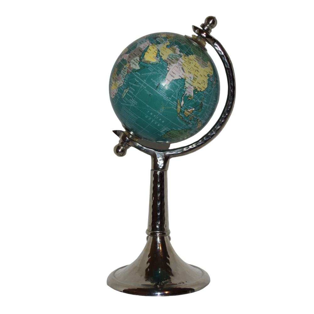 Small World Globe on Hammered Metal Stand